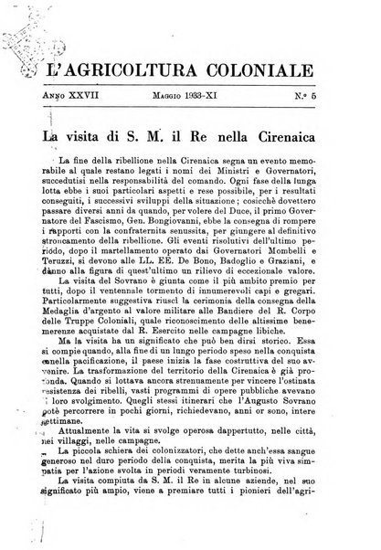 L'agricoltura coloniale organo dell'Istituto agricolo coloniale italiano e dell'Ufficio agrario sperimentale dell'Eritrea