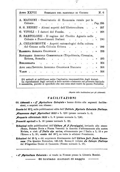 L'agricoltura coloniale organo dell'Istituto agricolo coloniale italiano e dell'Ufficio agrario sperimentale dell'Eritrea