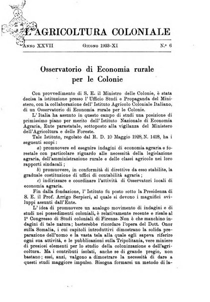 L'agricoltura coloniale organo dell'Istituto agricolo coloniale italiano e dell'Ufficio agrario sperimentale dell'Eritrea