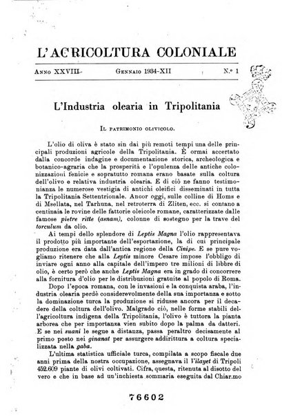 L'agricoltura coloniale organo dell'Istituto agricolo coloniale italiano e dell'Ufficio agrario sperimentale dell'Eritrea