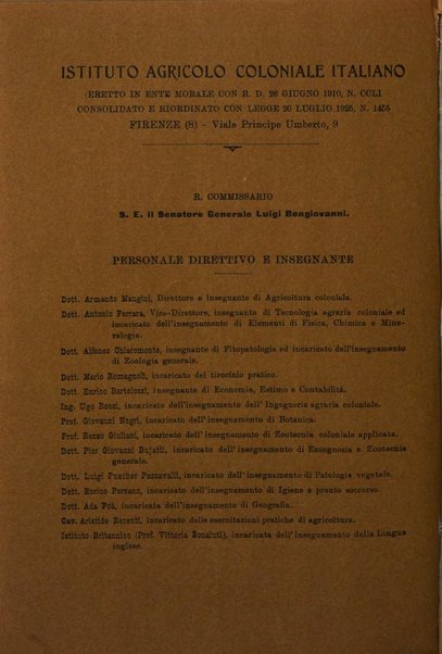 L'agricoltura coloniale organo dell'Istituto agricolo coloniale italiano e dell'Ufficio agrario sperimentale dell'Eritrea