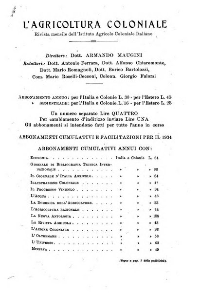 L'agricoltura coloniale organo dell'Istituto agricolo coloniale italiano e dell'Ufficio agrario sperimentale dell'Eritrea