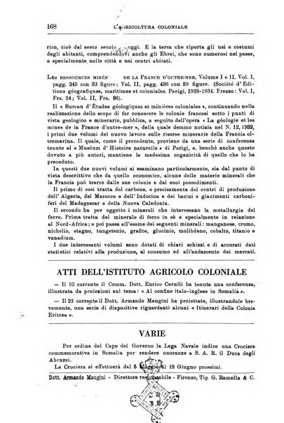 L'agricoltura coloniale organo dell'Istituto agricolo coloniale italiano e dell'Ufficio agrario sperimentale dell'Eritrea