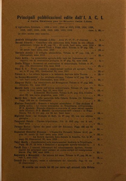 L'agricoltura coloniale organo dell'Istituto agricolo coloniale italiano e dell'Ufficio agrario sperimentale dell'Eritrea