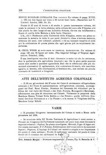 L'agricoltura coloniale organo dell'Istituto agricolo coloniale italiano e dell'Ufficio agrario sperimentale dell'Eritrea