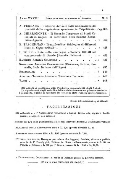 L'agricoltura coloniale organo dell'Istituto agricolo coloniale italiano e dell'Ufficio agrario sperimentale dell'Eritrea