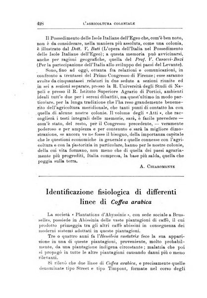 L'agricoltura coloniale organo dell'Istituto agricolo coloniale italiano e dell'Ufficio agrario sperimentale dell'Eritrea