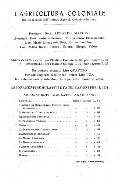 L'agricoltura coloniale organo dell'Istituto agricolo coloniale italiano e dell'Ufficio agrario sperimentale dell'Eritrea