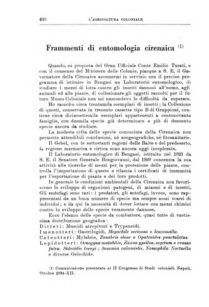 L'agricoltura coloniale organo dell'Istituto agricolo coloniale italiano e dell'Ufficio agrario sperimentale dell'Eritrea