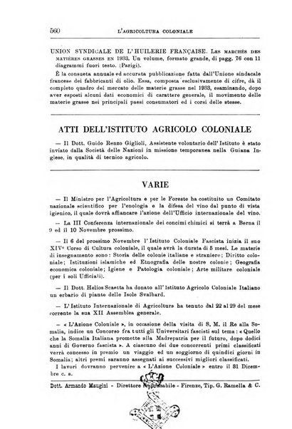 L'agricoltura coloniale organo dell'Istituto agricolo coloniale italiano e dell'Ufficio agrario sperimentale dell'Eritrea