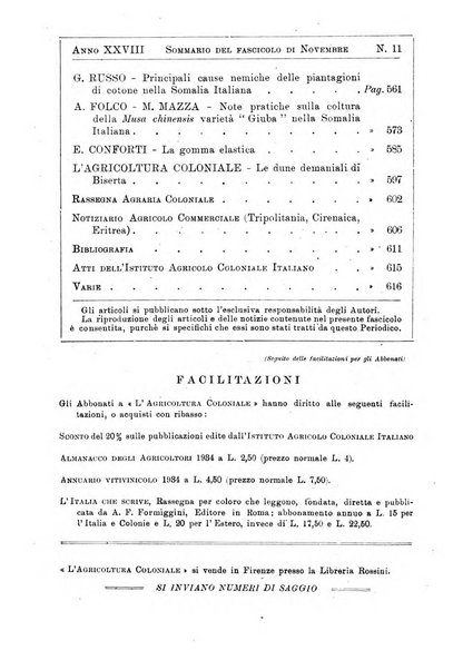 L'agricoltura coloniale organo dell'Istituto agricolo coloniale italiano e dell'Ufficio agrario sperimentale dell'Eritrea