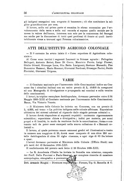 L'agricoltura coloniale organo dell'Istituto agricolo coloniale italiano e dell'Ufficio agrario sperimentale dell'Eritrea