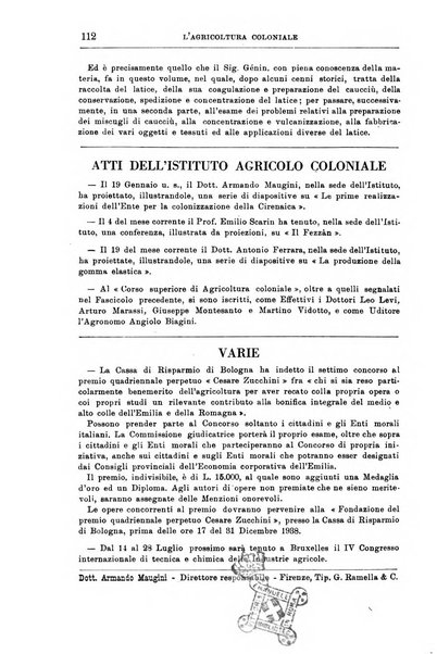 L'agricoltura coloniale organo dell'Istituto agricolo coloniale italiano e dell'Ufficio agrario sperimentale dell'Eritrea