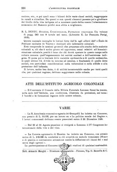 L'agricoltura coloniale organo dell'Istituto agricolo coloniale italiano e dell'Ufficio agrario sperimentale dell'Eritrea