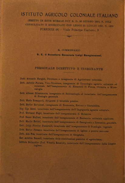 L'agricoltura coloniale organo dell'Istituto agricolo coloniale italiano e dell'Ufficio agrario sperimentale dell'Eritrea