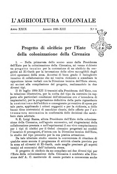 L'agricoltura coloniale organo dell'Istituto agricolo coloniale italiano e dell'Ufficio agrario sperimentale dell'Eritrea