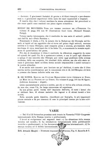 L'agricoltura coloniale organo dell'Istituto agricolo coloniale italiano e dell'Ufficio agrario sperimentale dell'Eritrea