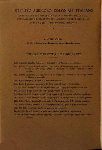 L'agricoltura coloniale organo dell'Istituto agricolo coloniale italiano e dell'Ufficio agrario sperimentale dell'Eritrea