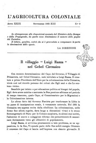 L'agricoltura coloniale organo dell'Istituto agricolo coloniale italiano e dell'Ufficio agrario sperimentale dell'Eritrea