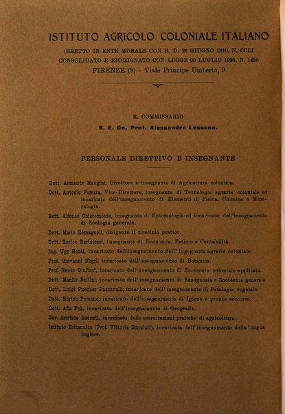 L'agricoltura coloniale organo dell'Istituto agricolo coloniale italiano e dell'Ufficio agrario sperimentale dell'Eritrea