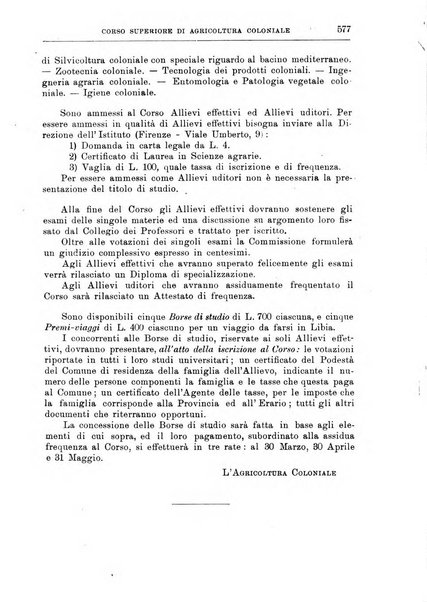 L'agricoltura coloniale organo dell'Istituto agricolo coloniale italiano e dell'Ufficio agrario sperimentale dell'Eritrea