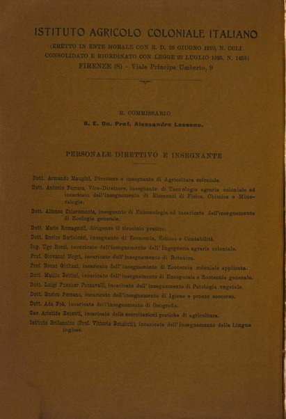 L'agricoltura coloniale organo dell'Istituto agricolo coloniale italiano e dell'Ufficio agrario sperimentale dell'Eritrea