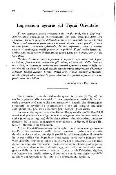 L'agricoltura coloniale organo dell'Istituto agricolo coloniale italiano e dell'Ufficio agrario sperimentale dell'Eritrea