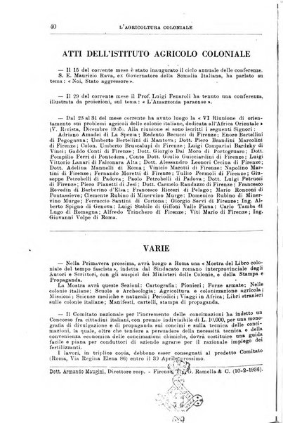 L'agricoltura coloniale organo dell'Istituto agricolo coloniale italiano e dell'Ufficio agrario sperimentale dell'Eritrea