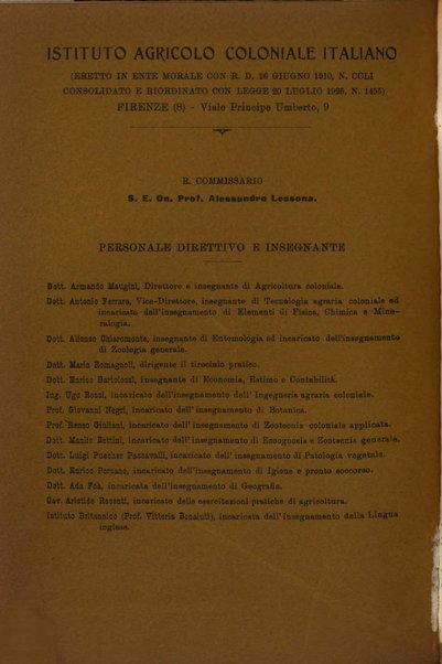 L'agricoltura coloniale organo dell'Istituto agricolo coloniale italiano e dell'Ufficio agrario sperimentale dell'Eritrea