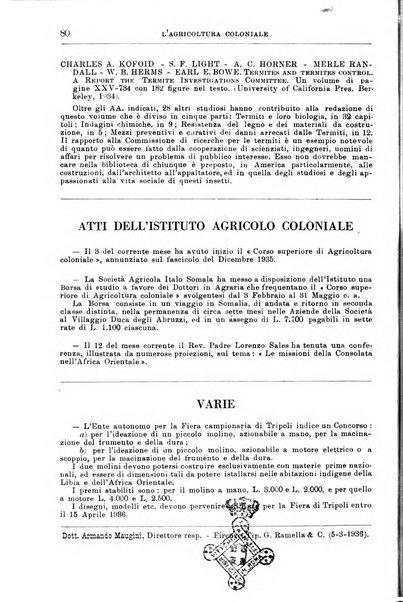 L'agricoltura coloniale organo dell'Istituto agricolo coloniale italiano e dell'Ufficio agrario sperimentale dell'Eritrea