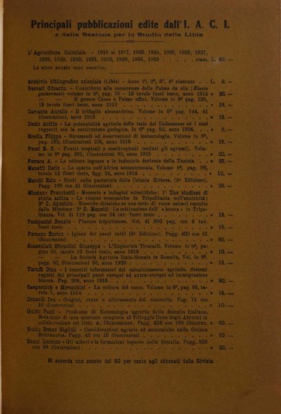 L'agricoltura coloniale organo dell'Istituto agricolo coloniale italiano e dell'Ufficio agrario sperimentale dell'Eritrea