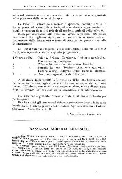 L'agricoltura coloniale organo dell'Istituto agricolo coloniale italiano e dell'Ufficio agrario sperimentale dell'Eritrea