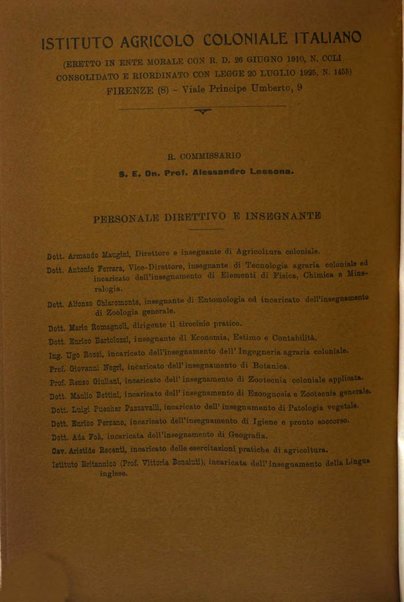 L'agricoltura coloniale organo dell'Istituto agricolo coloniale italiano e dell'Ufficio agrario sperimentale dell'Eritrea