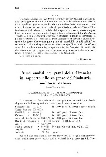 L'agricoltura coloniale organo dell'Istituto agricolo coloniale italiano e dell'Ufficio agrario sperimentale dell'Eritrea