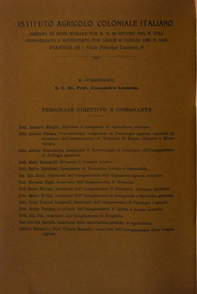 L'agricoltura coloniale organo dell'Istituto agricolo coloniale italiano e dell'Ufficio agrario sperimentale dell'Eritrea