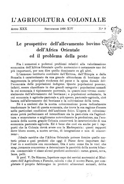 L'agricoltura coloniale organo dell'Istituto agricolo coloniale italiano e dell'Ufficio agrario sperimentale dell'Eritrea