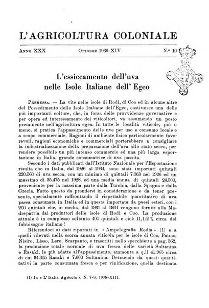 L'agricoltura coloniale organo dell'Istituto agricolo coloniale italiano e dell'Ufficio agrario sperimentale dell'Eritrea