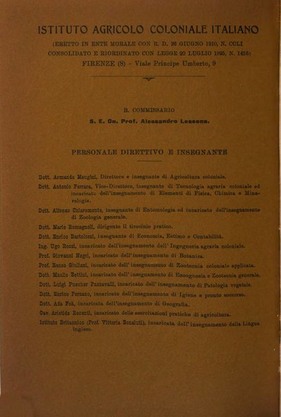 L'agricoltura coloniale organo dell'Istituto agricolo coloniale italiano e dell'Ufficio agrario sperimentale dell'Eritrea