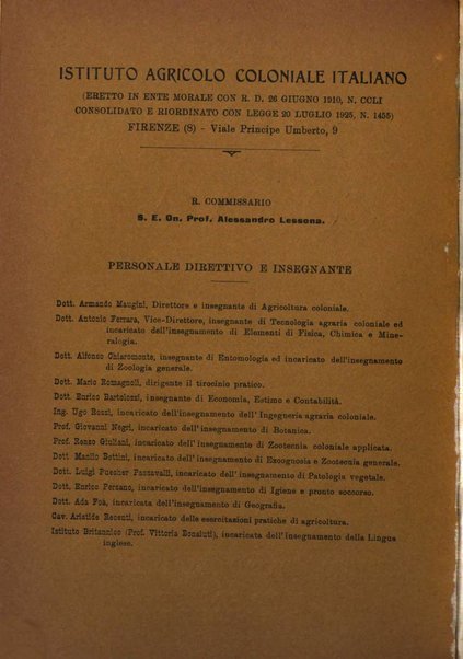 L'agricoltura coloniale organo dell'Istituto agricolo coloniale italiano e dell'Ufficio agrario sperimentale dell'Eritrea