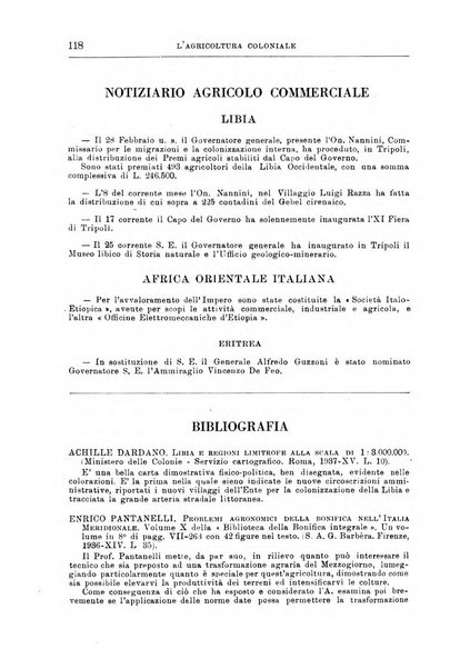 L'agricoltura coloniale organo dell'Istituto agricolo coloniale italiano e dell'Ufficio agrario sperimentale dell'Eritrea