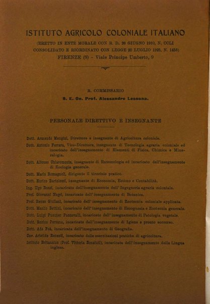 L'agricoltura coloniale organo dell'Istituto agricolo coloniale italiano e dell'Ufficio agrario sperimentale dell'Eritrea