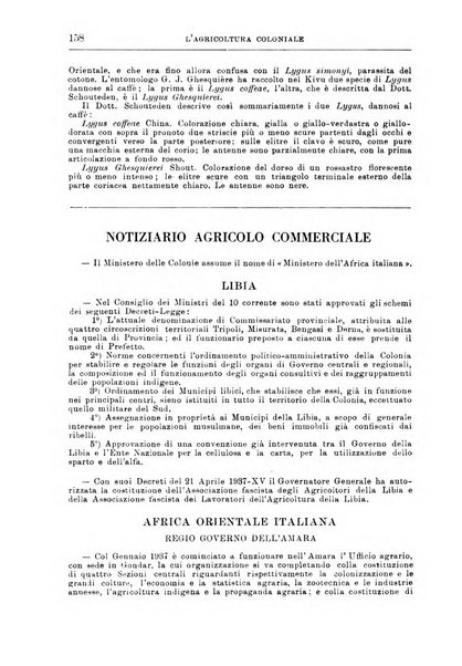 L'agricoltura coloniale organo dell'Istituto agricolo coloniale italiano e dell'Ufficio agrario sperimentale dell'Eritrea