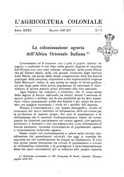 L'agricoltura coloniale organo dell'Istituto agricolo coloniale italiano e dell'Ufficio agrario sperimentale dell'Eritrea