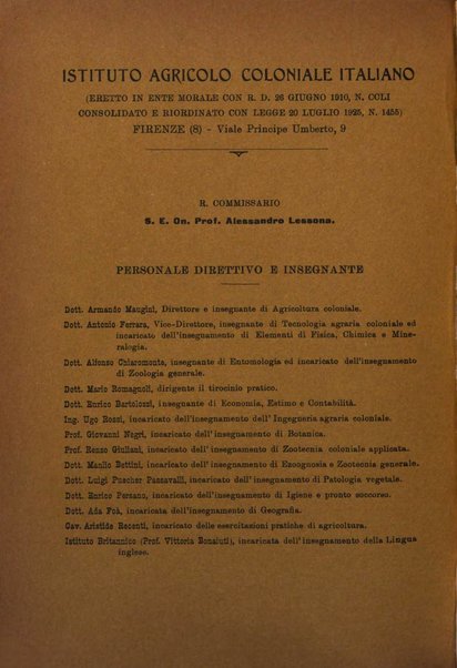 L'agricoltura coloniale organo dell'Istituto agricolo coloniale italiano e dell'Ufficio agrario sperimentale dell'Eritrea