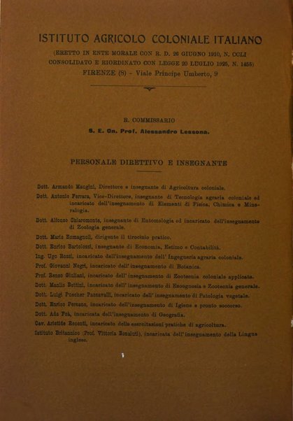 L'agricoltura coloniale organo dell'Istituto agricolo coloniale italiano e dell'Ufficio agrario sperimentale dell'Eritrea