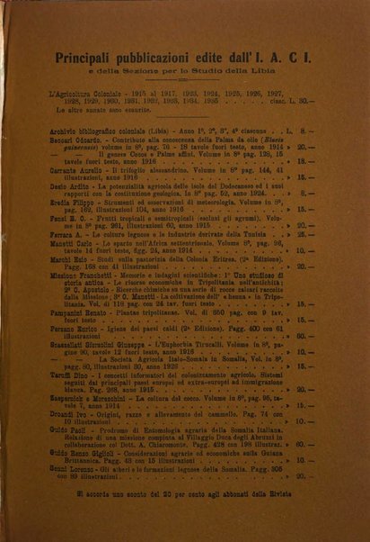 L'agricoltura coloniale organo dell'Istituto agricolo coloniale italiano e dell'Ufficio agrario sperimentale dell'Eritrea