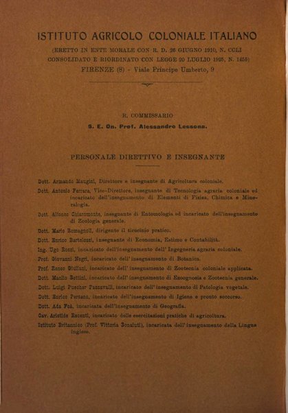 L'agricoltura coloniale organo dell'Istituto agricolo coloniale italiano e dell'Ufficio agrario sperimentale dell'Eritrea