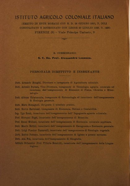 L'agricoltura coloniale organo dell'Istituto agricolo coloniale italiano e dell'Ufficio agrario sperimentale dell'Eritrea