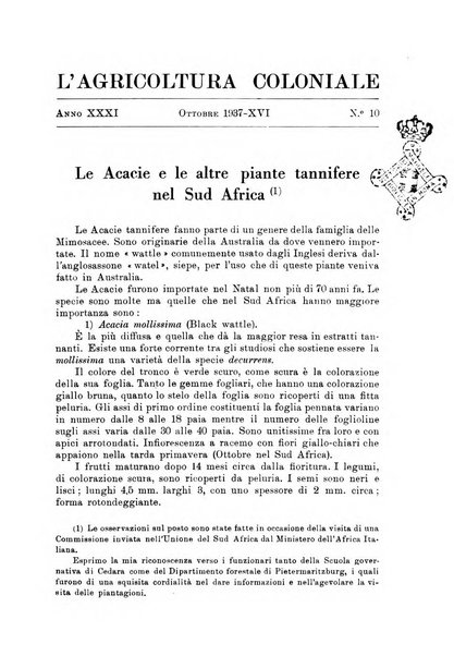 L'agricoltura coloniale organo dell'Istituto agricolo coloniale italiano e dell'Ufficio agrario sperimentale dell'Eritrea