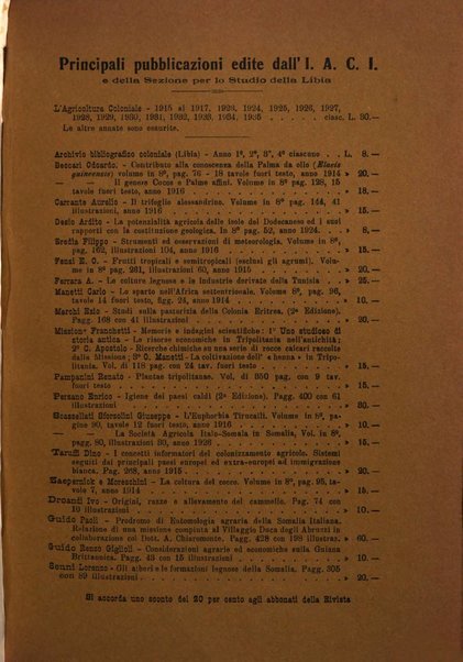 L'agricoltura coloniale organo dell'Istituto agricolo coloniale italiano e dell'Ufficio agrario sperimentale dell'Eritrea